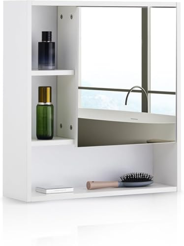 CLIPOP Badezimmerschrank Spiegelschrank Wandschrank Badezimmer mit Spiegel und Aufbewahrungsregalen,offenes Fach, Badschrank Dusche Zimmer 55 * 16 * 61cm