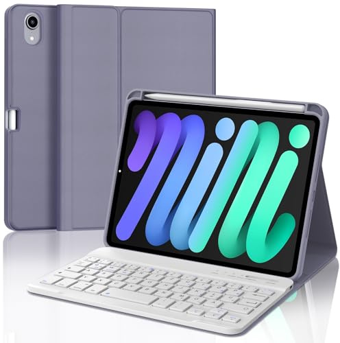 IVEOPPE Tastatur für iPad mini 7 (A17 pro) 2024 / Mini 6 2021, Hülle mit Tastatu Magnetisch Bluetooth Abnehmbare QWERTZ für iPad mini 6a/7a Generazione 8.3 Zoll, Lila