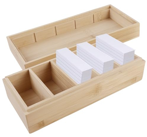 BAIFULAI Holz A8 Karteikarten Boxen, 20 x 8 x 6 cm, Klassisch, Staubdicht, 4 herausnehmbare Fächer, für Büro, Schulen und Heim (Karteikarten nicht enthalten)