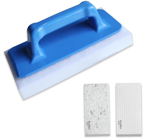 DrDirt Pool Scrubber Brush & Cleaning Sponge with Handle -Two Different Materials Abrasive Pad, No Cleaner for Calcium/Water Stains, Works on Smooth & Rough Pool, Bathtubs, Tiles, Kitchen, Sinks, Spas