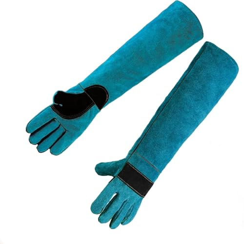 ZESTEFY Schutzhandschuhe für Tiere, 60 cm, Rindsleder, bissfeste Handschuhe, langlebige Schutzhandschuhe für Hunde, Katzen, Vögel, Schlangen, Papageien, Eidechsen, Reptilien, Baden, Fellpflege,