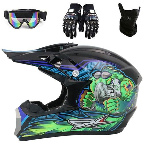 Full Face MTB Motocross Helm mit Brille Handschuhe Maske, DOT Genehmigt, Kinder Offroad ATV Motorradhelm Downhill BMX Quad Fahrradhelm für Jungen Mädchen(#01,XL (58-59cm))