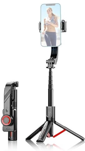 Andoer Extendable Gimbal Stabilizer for Phone Selfie Stick Tripod with Detacheable Remote Shutter Foldable Phone Tripod for Vlog Live Streaming Selfie Online Video