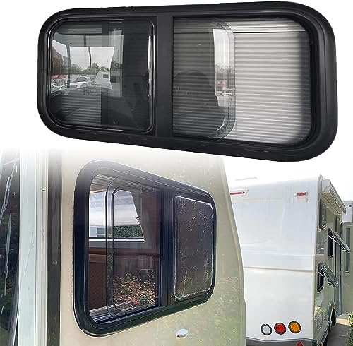 QIANMEI Horizontal Sliding RV Window Replacement ，Double-Layer Push Out Window With Integrated Roller Blind And Fly Screen，Easy To Install(800x450mm)