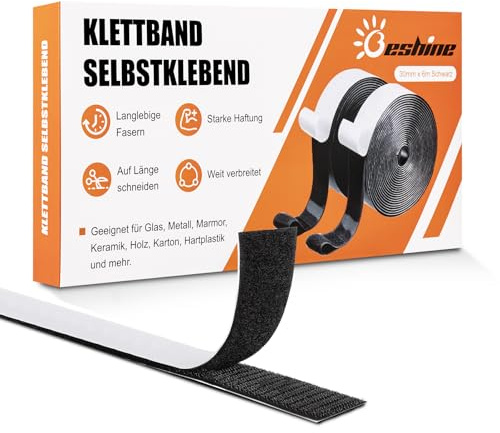 Beshine Klettband selbstklebend, 30mm x 6m Premiumqualität Doppelseitiges Klebeband mit Klettverschluss Selbstklebend und Hakenband(Schwarz)