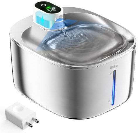 WILKIEE Katzenbrunnen Edelstahl Kabellos 4.1L mit Sensor 3 Modi & 4000mAh | 3 Modi (Sensor/Zeit/Dauer), leise, Filter, für Katzen & kleine Hunde mit 1 Ersatzfilte
