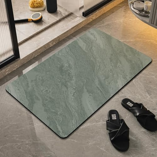 Runup Stone Bath Mat Quick Dry 45x70 cm Marble Pattern Soft Diatomite Bath Mat Non Slip Anti Mould Quick Absorbent Magic Floor Mat for Bathroom Living Room Doormat (Green, 45x70cm)