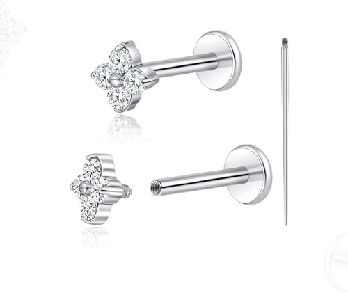 limerencia 18G Titan-Piercingschmuck, 2 Stück hypoallergene Ohrstecker mit Innengewinde und flacher Rückseite für Tragus/Nase/Helix/Conch/Lippe/Labret/Knorpel für Damen Herren