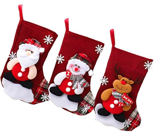 EIHI 3 Pezzi Calze Natalizie da Appendere Camino Grandi Calza di Natale per Camino, Decorazione per Albero di Natale Sacchetti Regalo