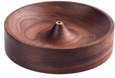 Incense Holder,Black Walnut Hand - Crafted Round Burner for Sticks with Ash Catcher,Perfect for Relaxation at Home, Yoga,Spa & as a Gift(3.5 * 3.5in) (1)