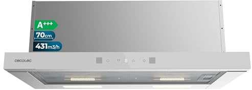 Cecotec Köksfläkt 70 cm teleskopisk Bolero Flux TLT 704400 glas vit A+++. Sug 431,2 m³/h, låg förbrukning, DC-motor, rörelse- och pekkontroll, vitt frontglas, rostfritt stål