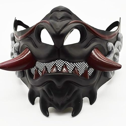 Meiurlex Demi-masque de démon japonais Hannya - Accessoire de cosplay pour Halloween, carnaval, guerrier samouraï