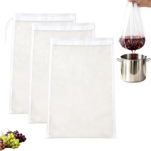 dcas 3 Pièces Sac Filtrant de BièRe, Nylon pour Jus Sac Filtrant, Sac Filtrant Alimentaire pour Fromage, Blanc Filtre Passoire en Tissu, Etamine Alimentaire, Nylon Sac RéUtilisable en Maille Filtrant