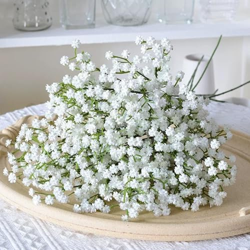 XWLEYW 6 PCS White Artificial Flowers, Faux Baby Breath Gypsophila Flowers, Real Touch Bouquet for Wedding Christmas Party DIY Home Decoration
