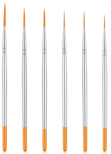 Wanmu 6 stycken rigg penselset, extra långa fina linerborstar av fina långa linjer för målning, liten detaljpensel med fin spets för akryl, akvarell, olja och gouache-målning (orange)