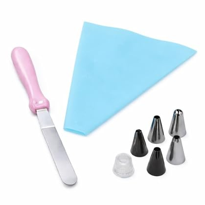 PARENCE - Set de pièces 8 Poche à douille avec Embouts – Spatule de Décoration 22 cm – 5 Pointes Interchangeables – Manche Ergonomique – Idéal Pâtisserie et Gâteau, Rose
