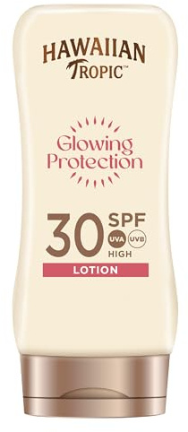 Hawaiian Tropic Glowing Protection lozione solare - SPF 30-170 ml | Lozione solare SPF 30 ad alta protezione UVA e UVB, formula resistente all'acqua, con minerali di mica, vegana