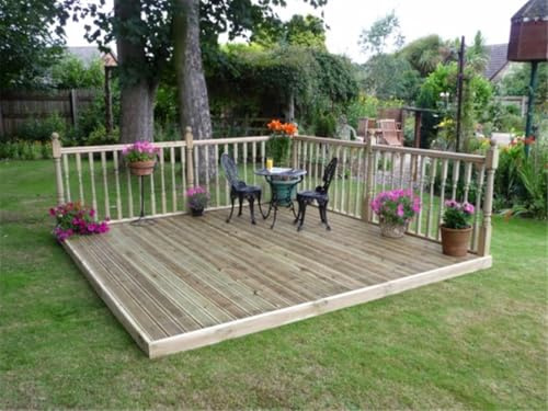 eDecks Easy Deck Patio Decking Kit - Pressure Treated Timber - 2.4m x 3m - with Square Handrails - Garden Timber Decking Kit for Patios, Outdoor Seating & Landscaping