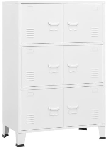 Aktenschrank, 3 Ebenen Büroschrank, Aufbewahrungsschrank,Schrank, Schrank mit 3 Regal, Stahlgestell, Werkstattschrank für Büro, Garage, Weiß 75x40x115 cm