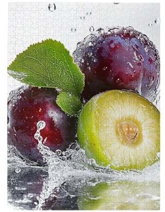 RMYRHQ Refreshing Plum&Water Splash Wooden Puzzles for Adults 500pieces Dewy Fruit&Foliage Evening Stress Relief Activity for Health Enthusiasts&Puzzle Collectors Memorial Day and Labor Day Gifts