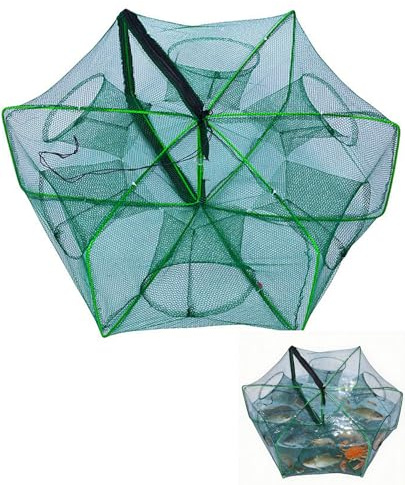 Krebsreuse Faltbar Fischreuse Reusen, 6 Löche Kleine Reuse Köderfischreuse | Nylon Tragbare Falle Fischfallen, Fischreuse, Cast Mesh Trap, zum Fangen von Aalen,Krabben,Hummer,Garnelen und Krabben