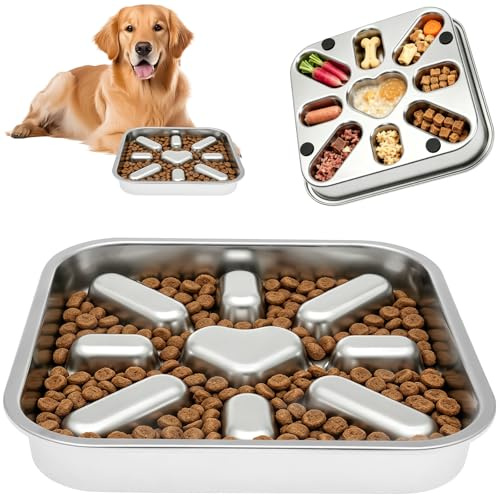 Antischlingnapf Hunde 304 Edelstahl Anti Schling Napf Hund 3,5cm Wissenschaftliche Tiefe Labyrinth Slow Feeder Hund mit Rutschfester Silikonbasis für Mittlere Große 1200ml/5 Cups