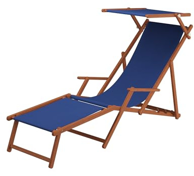 Erst-Holz Gartenliege blau Strandliege Relaxliege Fußablage Sonnendach Buche Deckchair Klappstuhl 10-307FS