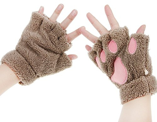 MAKFORT Fingerlose Handschuhe Winter Katze Plüsch Handschuh