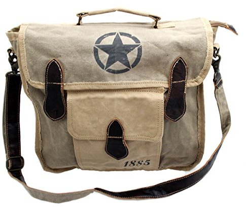 Canvas Umhängetasche Unisex Leder Tasche Collegetasche Schultertasche Crossbody Beige - Gall&Zick (Stern)