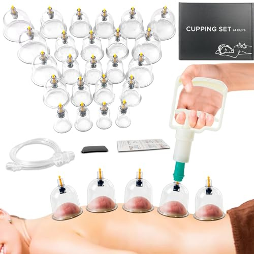 Ensemble de 24 ventouses de massage avec pompe pour massage corporel, cellulite, soulagement des douleurs dorsales, hijama physique chinois
