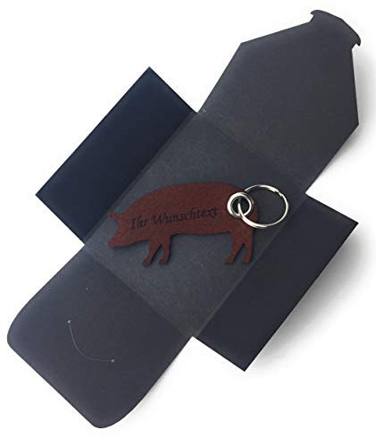 Schlüsselanhänger aus Filz - Haus-Schwein - dunkel-braun/nuss-braun - mit Namensgravur - als Geschenk, Glücksbringer