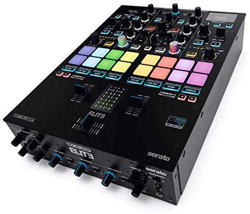 Reloop Elite - Professioneller DVS Performance Mixer für Serato DJ Pro, USB, 16 große anschlagsdynamische RGB Performance Pads, schwarz