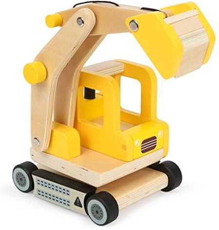 small Foot Schaufelbagger aus Holz, Spielauto mit beweglichem Baggerarm, 360 Grad drehbar, für Kinder ab 3 Jahren, 12010