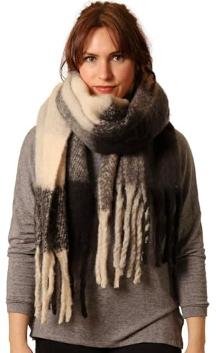 Style Slice Womens Blanket Scarves Winter Warm Tartan Plaid Rainbow (Black Grey)