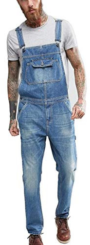 Caige Jeans Moda Slim Denim Salopette Uomo,Blu,XXL
