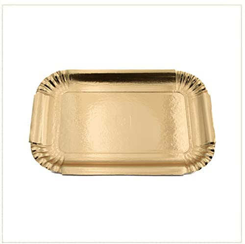 VIRSUS Vassoio/Navetta in Cartone di Colore Oro per Pasticceria disponibile in confezione da 10 kg (circa 200pz) – Formato 24,5x16,5cm Misura 3 – Vassoi Monouso per Dolci, Pasticcini, Torte - C