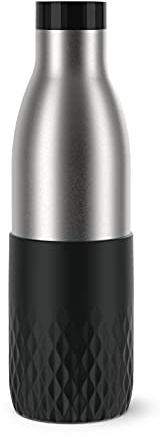 Emsa Bludrop Sleeve Isolier-Trinkflasche, 0,7 Liter, 100% dicht, Quick-Press Verschluss, Ergonomischer 360° Trinkgenuss,12h warm, 24h kühl, spülmaschinenfest, Edelstahl, Schwarz, N31111