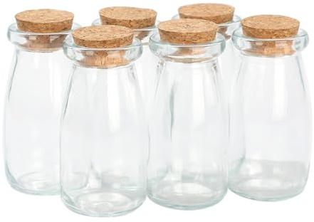 Magic Season Bouteilles en Verre Décoratives avec Bouchons en Liège (100 ml Bouteilles à Yaourt / 6 Pièces)