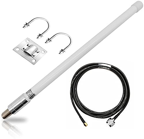 1090MHz 978MHz Dual Band ADS-B Antenna N-Type Female Outdoor 5dBi Fiberglass Antennas + 10ft N-Male to SMA-Male Extension Cable