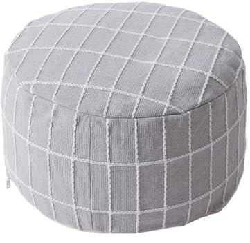 MOCOFO Moderner Schlichter runder Sitzhocker, ungefüllter Baumwoll-Jacquard-Fußhocker für Wohnzimmer, Schlafzimmer, Terrasse (grau, 40 x 20 cm)