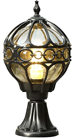 Mengjay Trade Luces de columna al aire libre de estilo europeo Lámpara de base rústica en cristal antiguo IP23 impermeable E27 jardín columna lámpara de aluminio globo paisaje iluminación (Black)
