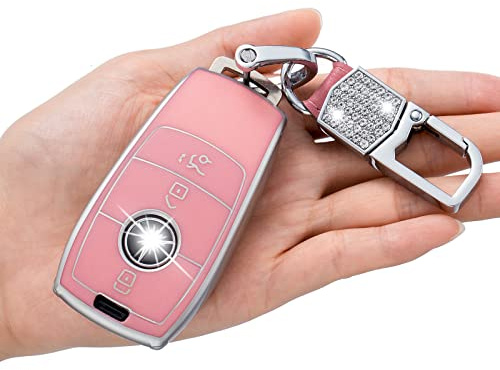 LCXWZNDY for Mercedes Benz Key Fob Cover,Soft TPU 360 Degree Protection Compatible with17-21 E-Class,18-21 A,C,G,S-Class (Pink)