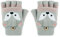 JIAHG Kinder Halbfinger Handschuhe Fingerlose Fäustlinge Mädchen Winter Cartoon Fingerhandschuhe Strickhandschuhe Thermohandschuhe mit Klappe (Fuchs Grau Grün)