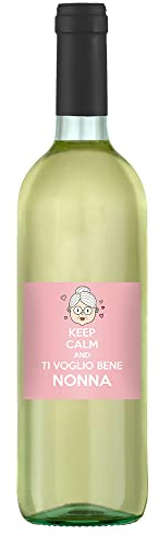 Bottiglia di di vino bianco personalizzata per la nonna - Idea regalo esclusiva e originale per la festa dei nonni, come regalo di Natale, compleanno o festa della donna (Keep Calm Nonna, 0,75L)