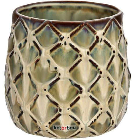 KOTARBAU® Maceta de cerámica esmaltada, Ø 12,5 cm, Tiesto Decorativo para Flores y Plantas, Macetero Redondo para Interiores, Minimalista, Verde, Mocca, Beige, Forma y diseño de una piña, Original