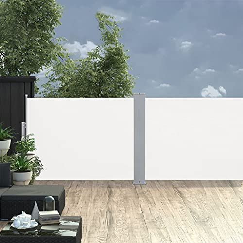 Tidyard Toldo Lateral Retráctil Toldo Lateral Extensible Toldo Lateral Doble Separador Protector Solar a Prueba de Viento para Balcón Jardin Terraza Crema 100x1000 cm