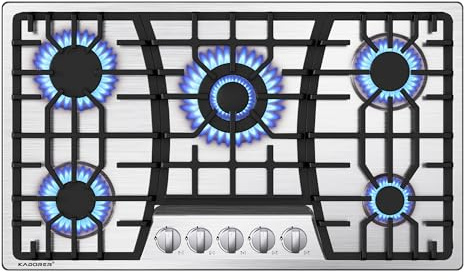 36 inch Gas Cooktop, Bulit-in Gas Stove Top with 5 Burner, NG/LPG Convertible Cooktops, 5 Burner Propane Cooktop with Thermocouple Protection, Stainless Steel