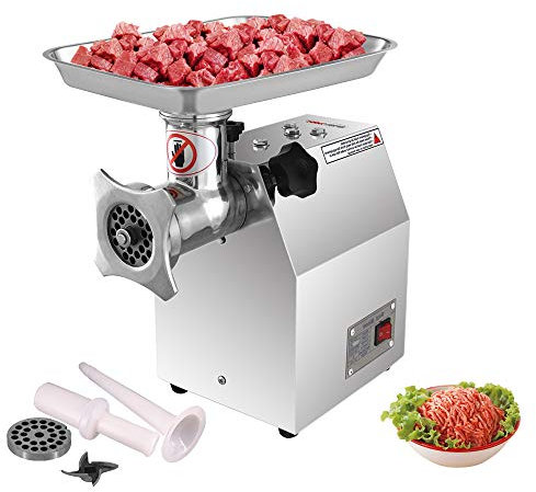 Hachoir à viande commercial Lame de coupe en acier inoxydable 800/1100W Machine à saucisse électrique Trancheuse à viande électrique avec tête de couteau, tige de pression, tube à saucisse (Jr12)