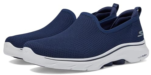 Skechers Baskets de Marche décontractées Go Walk 7 Ivy pour Femme, Bordure Blanche en Textile Bleu Marine, 36 EU
