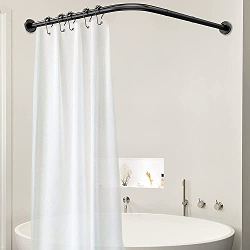 Barre rideau douche angle sans percage, Teleskopstange schwarz, ohne Bohren/Bohren Edelstahl L-Form Bad Badewanne Ecke Duschvorhangstange Länge einstellbar schwarz PVC Beschichtung (Size:70 to 95 cm X